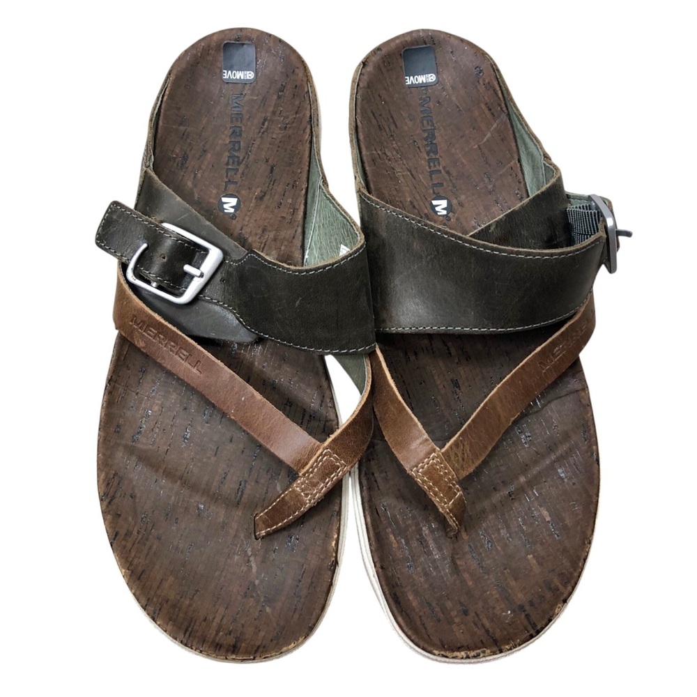 Merrell Around Town Buckle Sandal Slide Women’s 9 Leather Slip On Shoe Brown